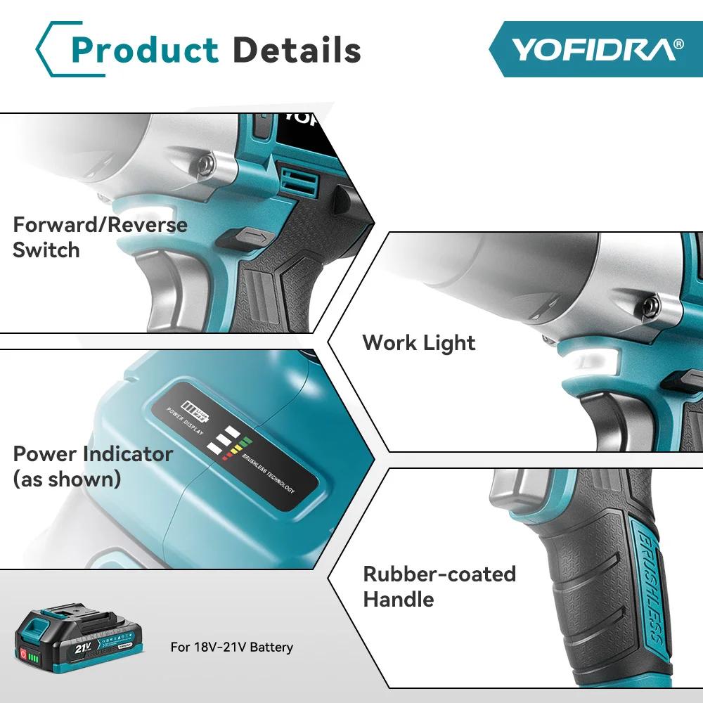 YOFIDRA Brushless Electric Rivet Gun 25000N Cordless Riveting Drill Nut Gun Metal Fastening Tool For Makita 21V Battery Pin