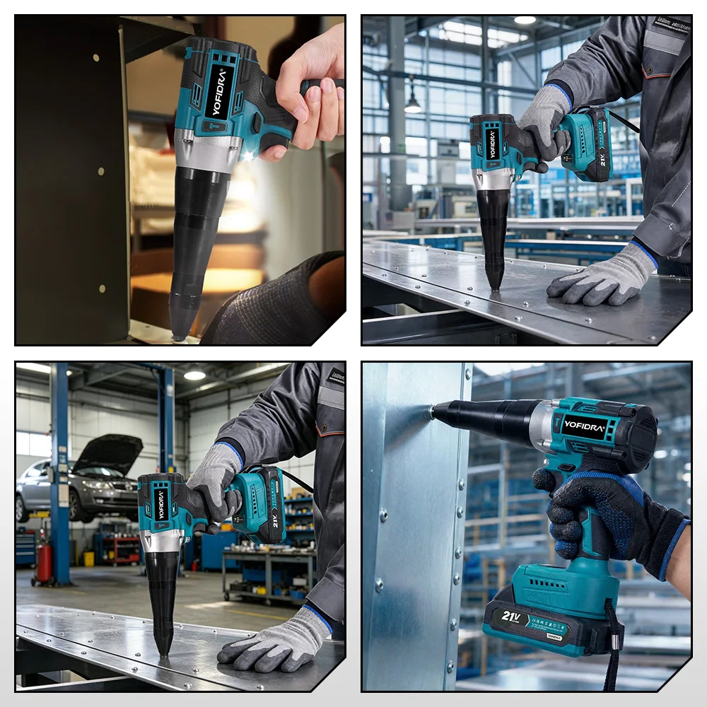 YOFIDRA Brushless Electric Rivet Gun 25000N Cordless Riveting Drill Nut Gun Metal Fastening Tool For Makita 21V Battery Pin