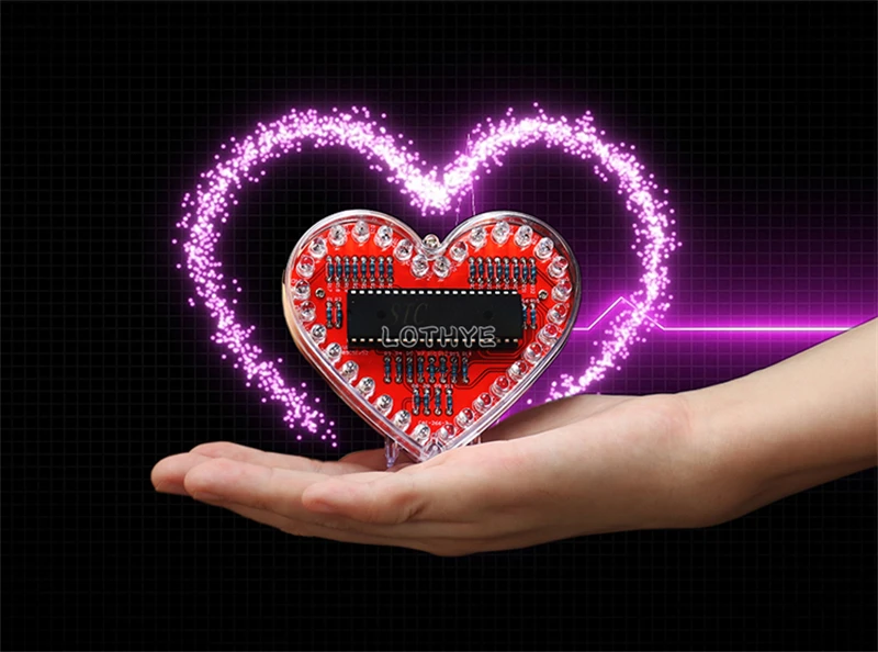 DIY Electronic Kit LED Heart-Shaped Multicolor Flow Light 51 Microcontroller RGB Colorful Love Heart Water Lamp Fun Soldering