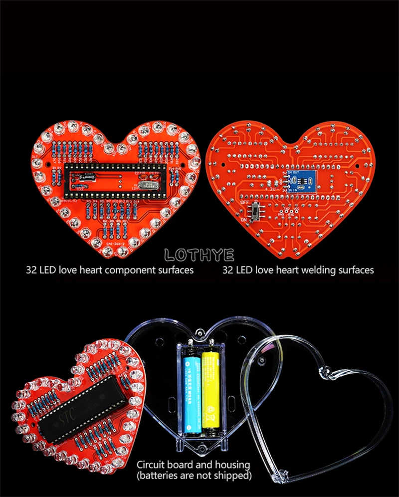 DIY Electronic Kit LED Heart-Shaped Multicolor Flow Light 51 Microcontroller RGB Colorful Love Heart Water Lamp Fun Soldering