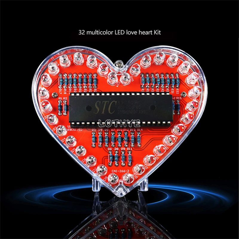 DIY Electronic Kit LED Heart-Shaped Multicolor Flow Light 51 Microcontroller RGB Colorful Love Heart Water Lamp Fun Soldering