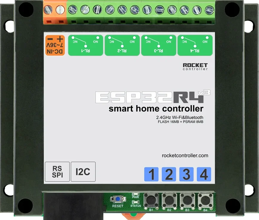 ESP32 - 4 Relay controller board for Wi-Fi Bluetooth TASMOTA Smart Home system, Home Assistant. ESP32R4.