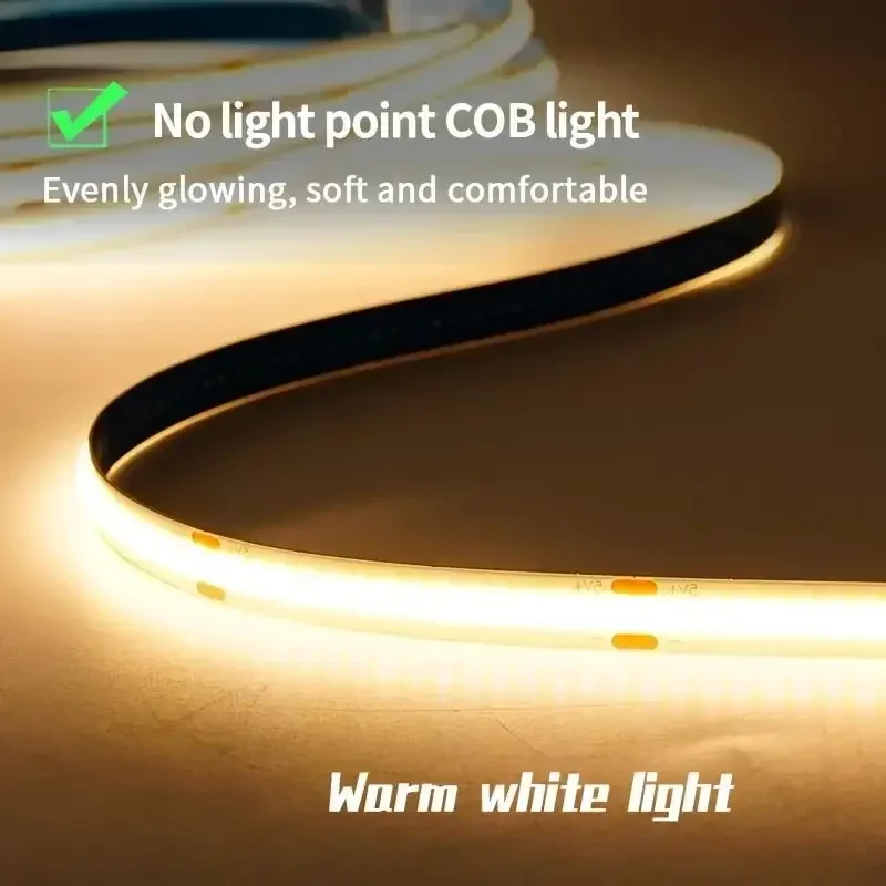 1-5M USB Power COB LED Strip Light Touch Switch Dimmable For Indoor Lighting Living Room Bedroom Wardrobe TV Background Kitchen