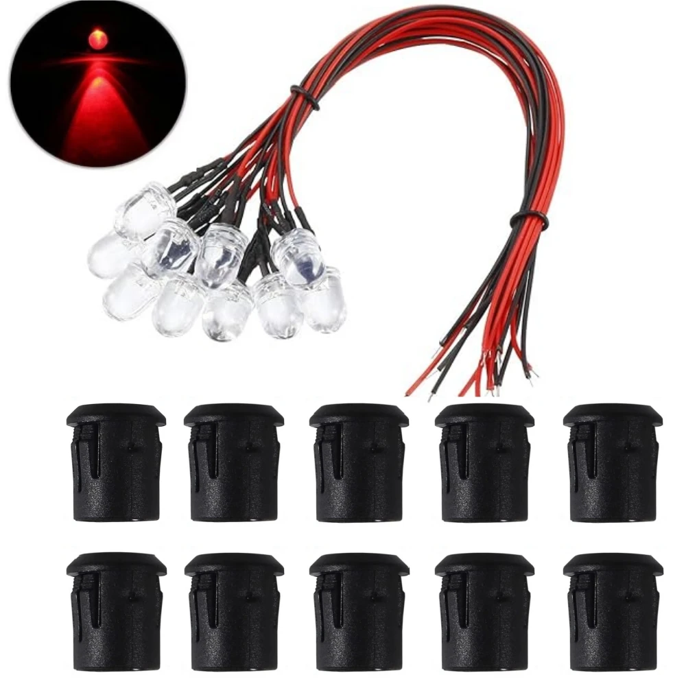 10Pack 10MM 12V LED Light Emitting Diodes LED Pre Wired Prewired Lamp with Plastic Clip HolderLight Bulb Prewired Emitting Diode