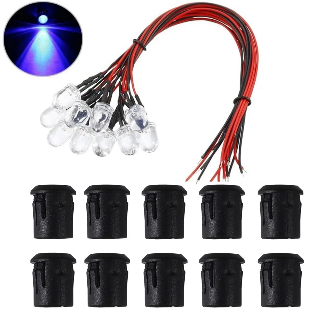 10Pack 10MM 12V LED Light Emitting Diodes LED Pre Wired Prewired Lamp with Plastic Clip HolderLight Bulb Prewired Emitting Diode