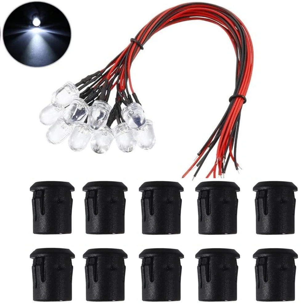 10Pack 10MM 12V LED Light Emitting Diodes LED Pre Wired Prewired Lamp with Plastic Clip HolderLight Bulb Prewired Emitting Diode