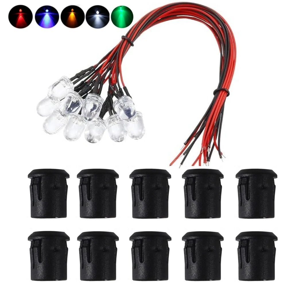 10Pack 10MM 12V LED Light Emitting Diodes LED Pre Wired Prewired Lamp with Plastic Clip HolderLight Bulb Prewired Emitting Diode