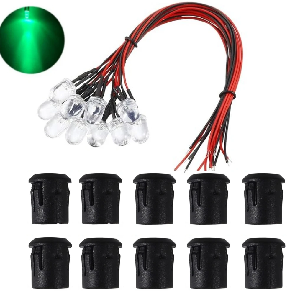 10Pack 10MM 12V LED Light Emitting Diodes LED Pre Wired Prewired Lamp with Plastic Clip HolderLight Bulb Prewired Emitting Diode