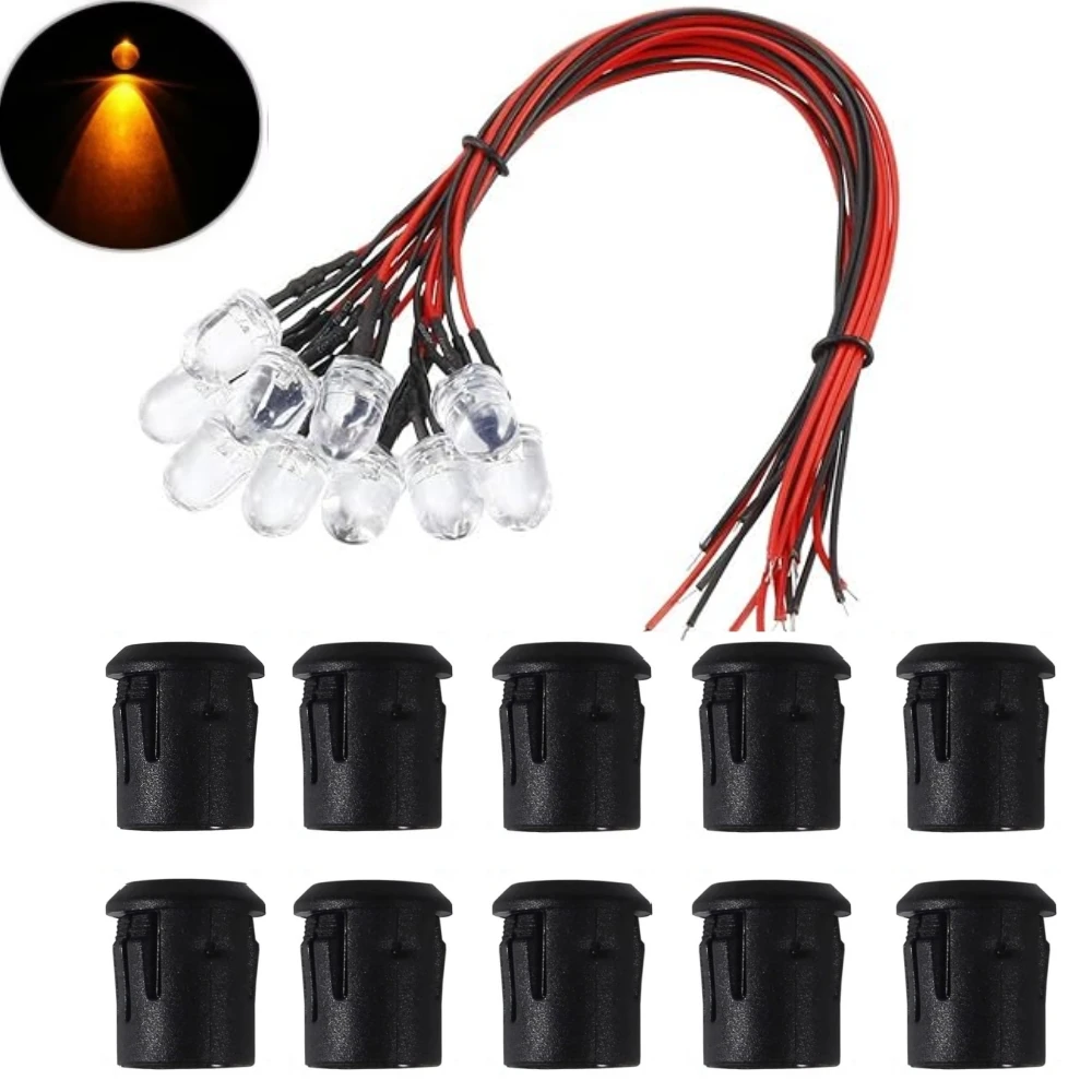 10Pack 10MM 12V LED Light Emitting Diodes LED Pre Wired Prewired Lamp with Plastic Clip HolderLight Bulb Prewired Emitting Diode