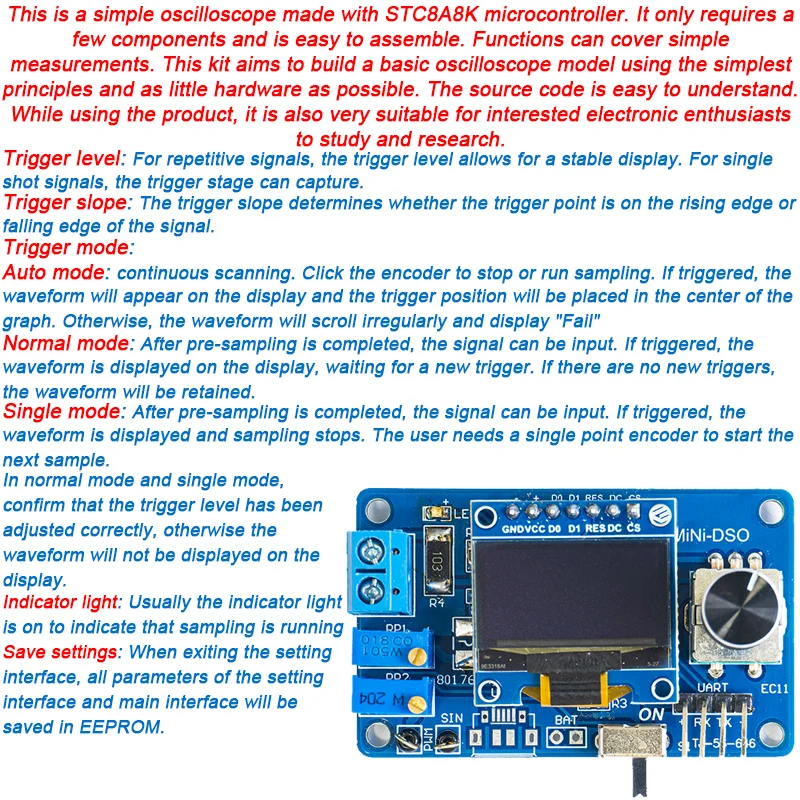 Mini DOS LCD Oscilloscope Kit STC8K8A Single Chip Microcomputer Electronic Welding Training Production of Loose Parts