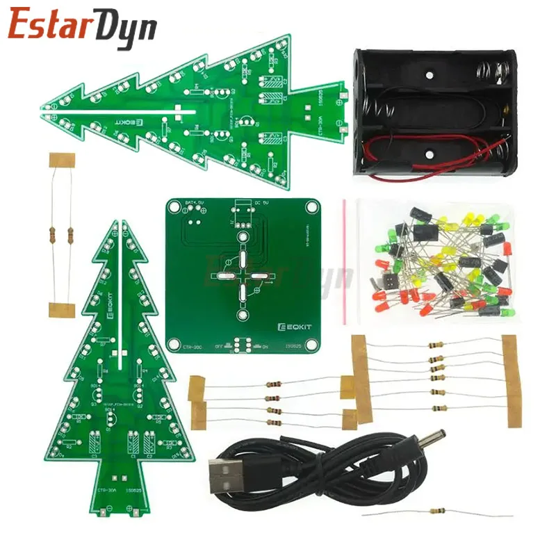 Three-Dimensional 3D Christmas Tree LED DIY Kit Red/Green/Yellow LED Flash Circuit Kit Electronic Fun Suite
