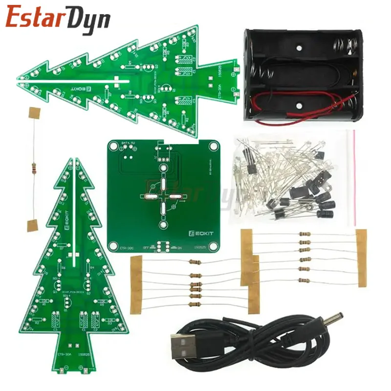 Three-Dimensional 3D Christmas Tree LED DIY Kit Red/Green/Yellow LED Flash Circuit Kit Electronic Fun Suite