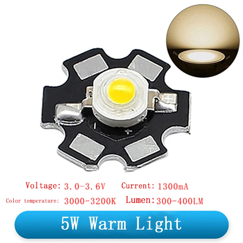 1W 3W 5W High Power LED Beads Full Spectrum Pure White/Warm With 20mm Black Star PCB Heat sink Aluminum Substrate DIY lights