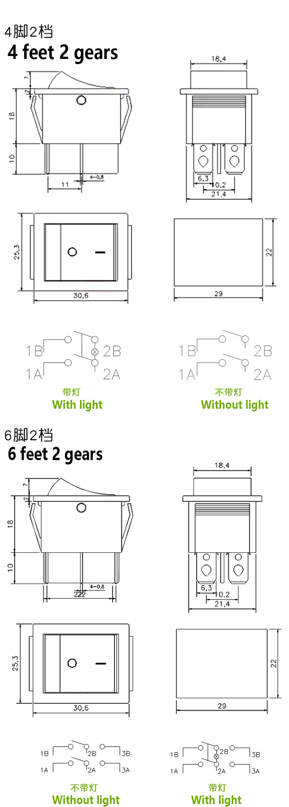 5pcs KCD3 Rocker Switch ON-OFF-ON 2 Position 3 Pin 3 Position 6 Pin Electrical Equipment With Light Power Switch Home / Industry