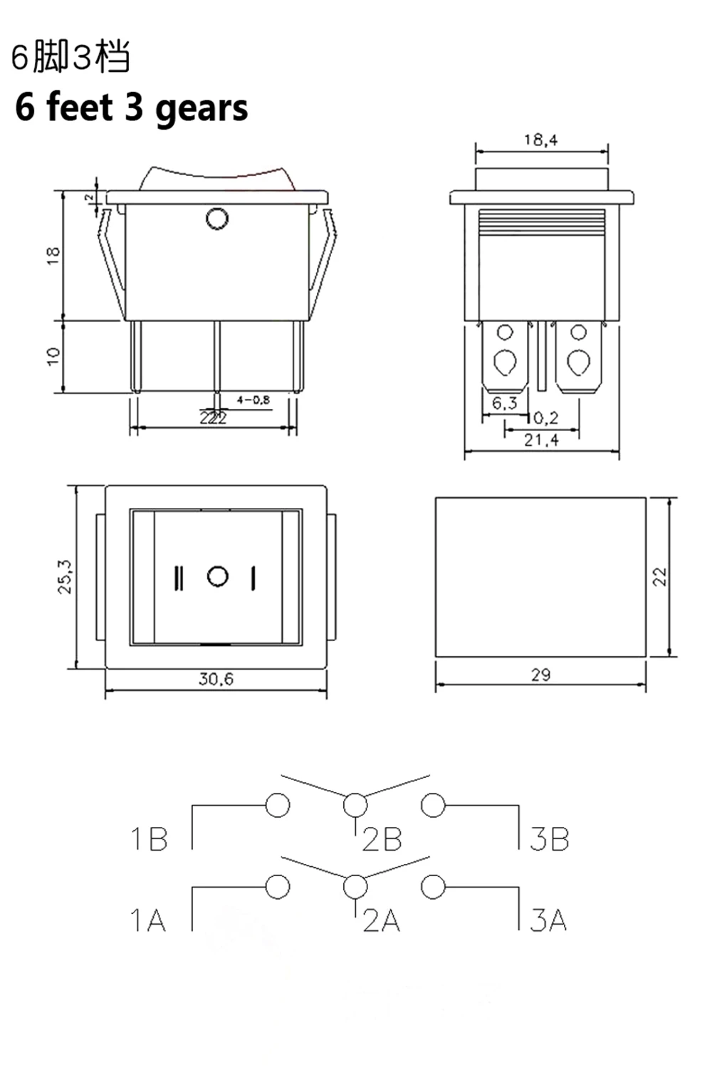 5pcs KCD3 Rocker Switch ON-OFF-ON 2 Position 3 Pin 3 Position 6 Pin Electrical Equipment With Light Power Switch Home / Industry