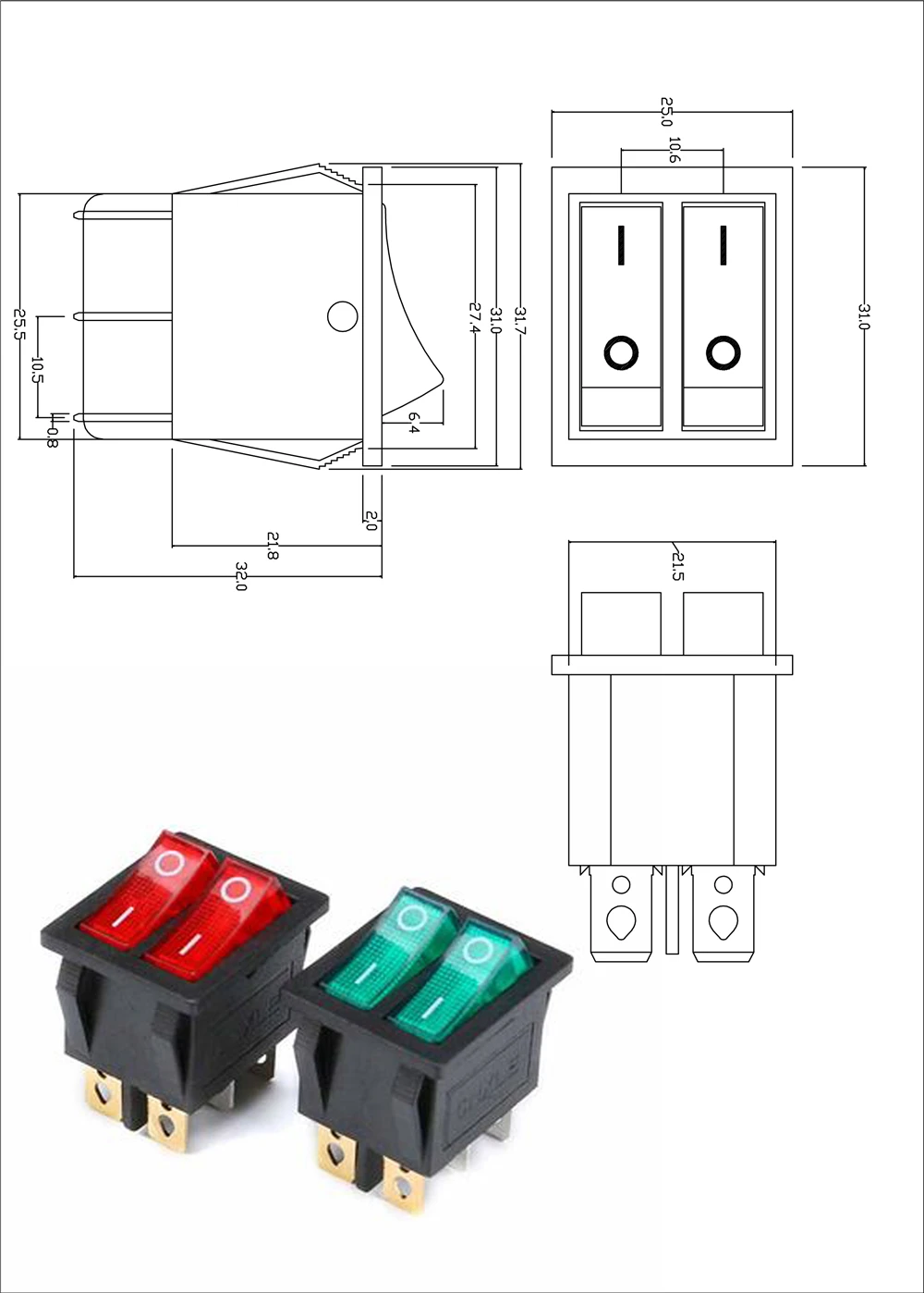 5pcs KCD3 Rocker Switch ON-OFF-ON 2 Position 3 Pin 3 Position 6 Pin Electrical Equipment With Light Power Switch Home / Industry