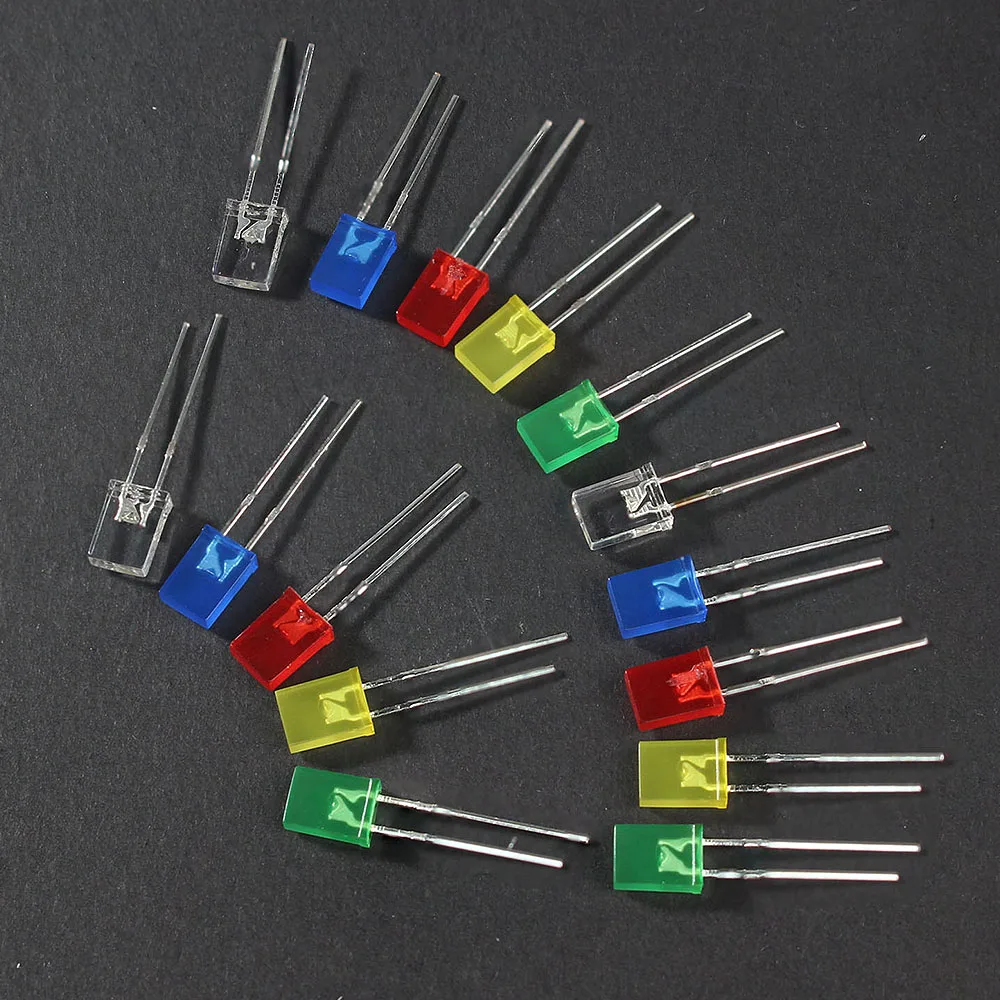 100pcs/lot Square 2*5*7mm LED Diode 2X5X7mm 5 Colors Red Yellow Green Blue White LED Light-emitting Diode Kit for DIY Electronic