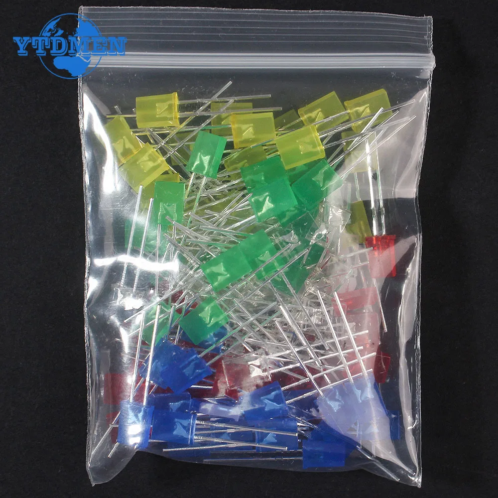 100pcs/lot Square 2*5*7mm LED Diode 2X5X7mm 5 Colors Red Yellow Green Blue White LED Light-emitting Diode Kit for DIY Electronic