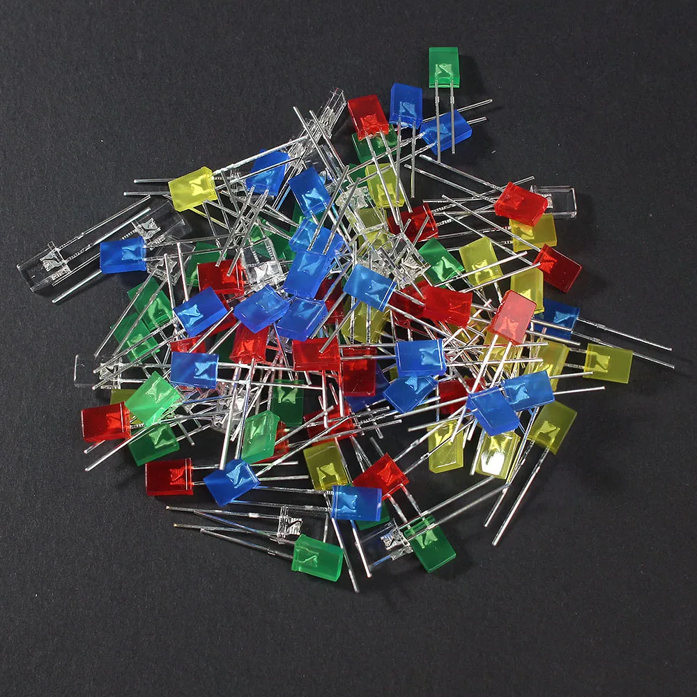 100pcs/lot Square 2*5*7mm LED Diode 2X5X7mm 5 Colors Red Yellow Green Blue White LED Light-emitting Diode Kit for DIY Electronic