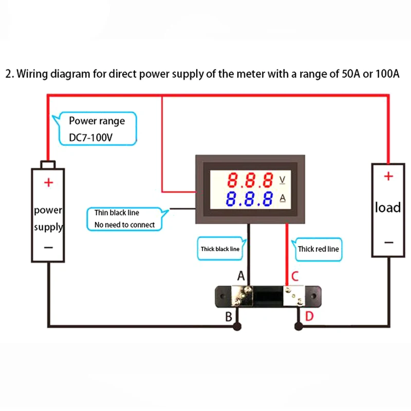 Mini Digital Voltmeter Ammeter DC 0-100V1A 10A 50A 100A LED DC dual display digital current and voltmeter Digital meter