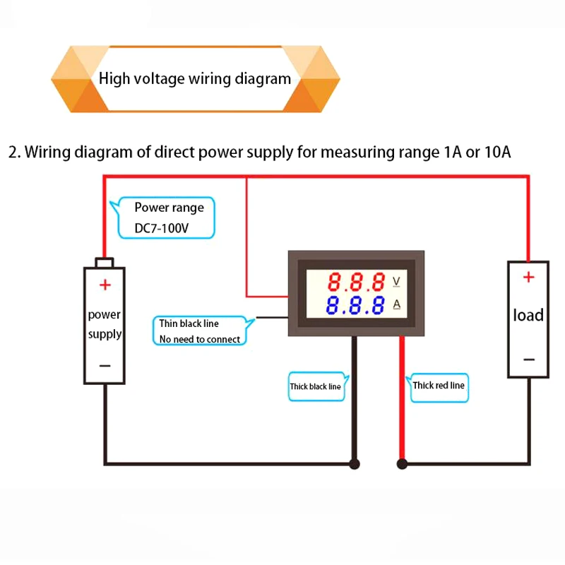 Mini Digital Voltmeter Ammeter DC 0-100V1A 10A 50A 100A LED DC dual display digital current and voltmeter Digital meter