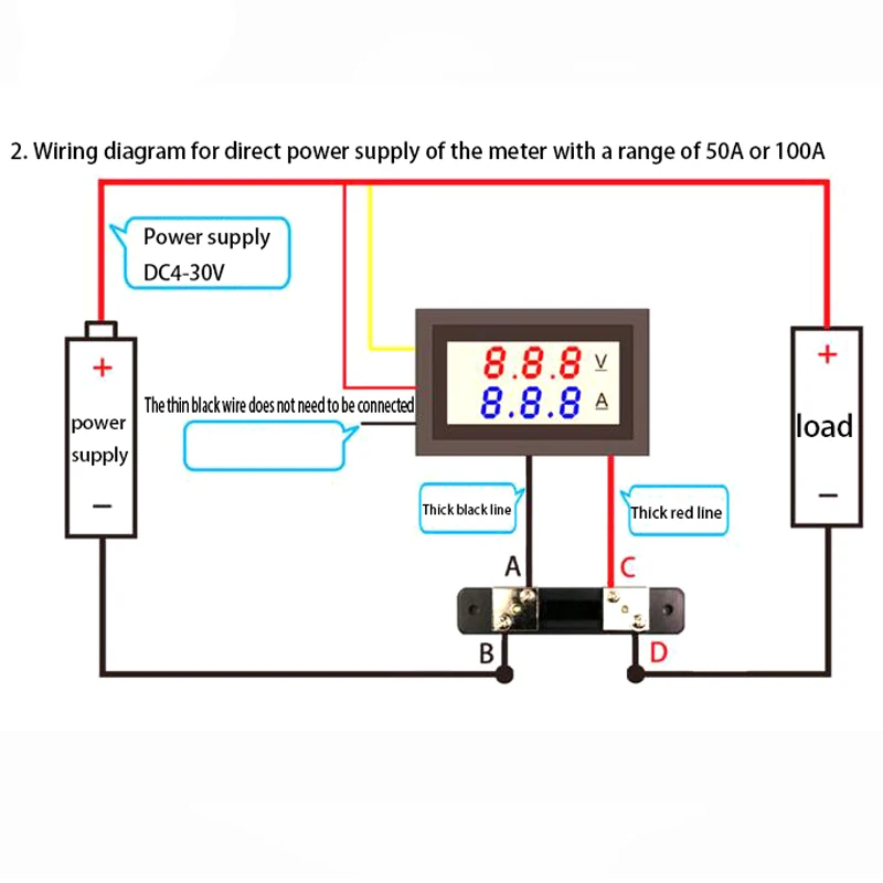 Mini Digital Voltmeter Ammeter DC 0-100V1A 10A 50A 100A LED DC dual display digital current and voltmeter Digital meter