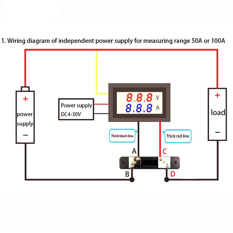 Mini Digital Voltmeter Ammeter DC 0-100V1A 10A 50A 100A LED DC dual display digital current and voltmeter Digital meter
