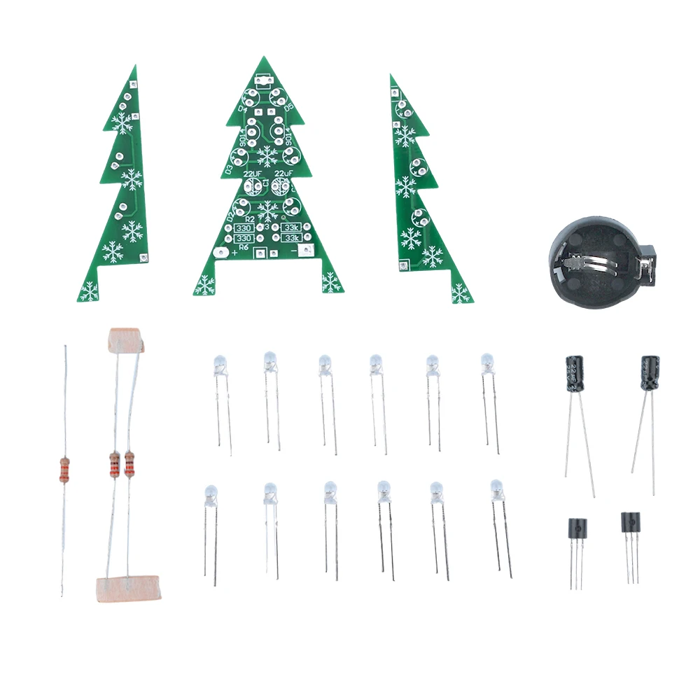 DIY Electronics Kit 3D Christmas Tree Soldering Practice Electronic Science Assembly Kit 3 Color Flashing LED PCB