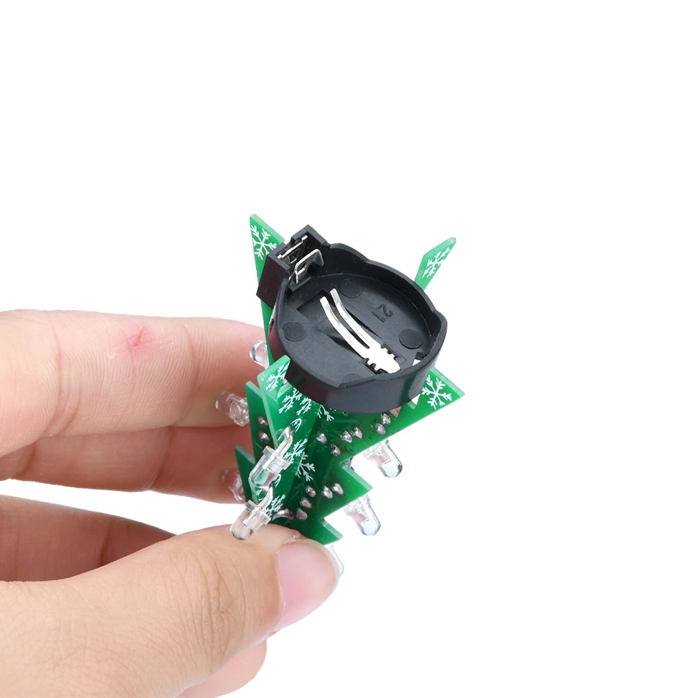DIY Electronics Kit 3D Christmas Tree Soldering Practice Electronic Science Assembly Kit 3 Color Flashing LED PCB
