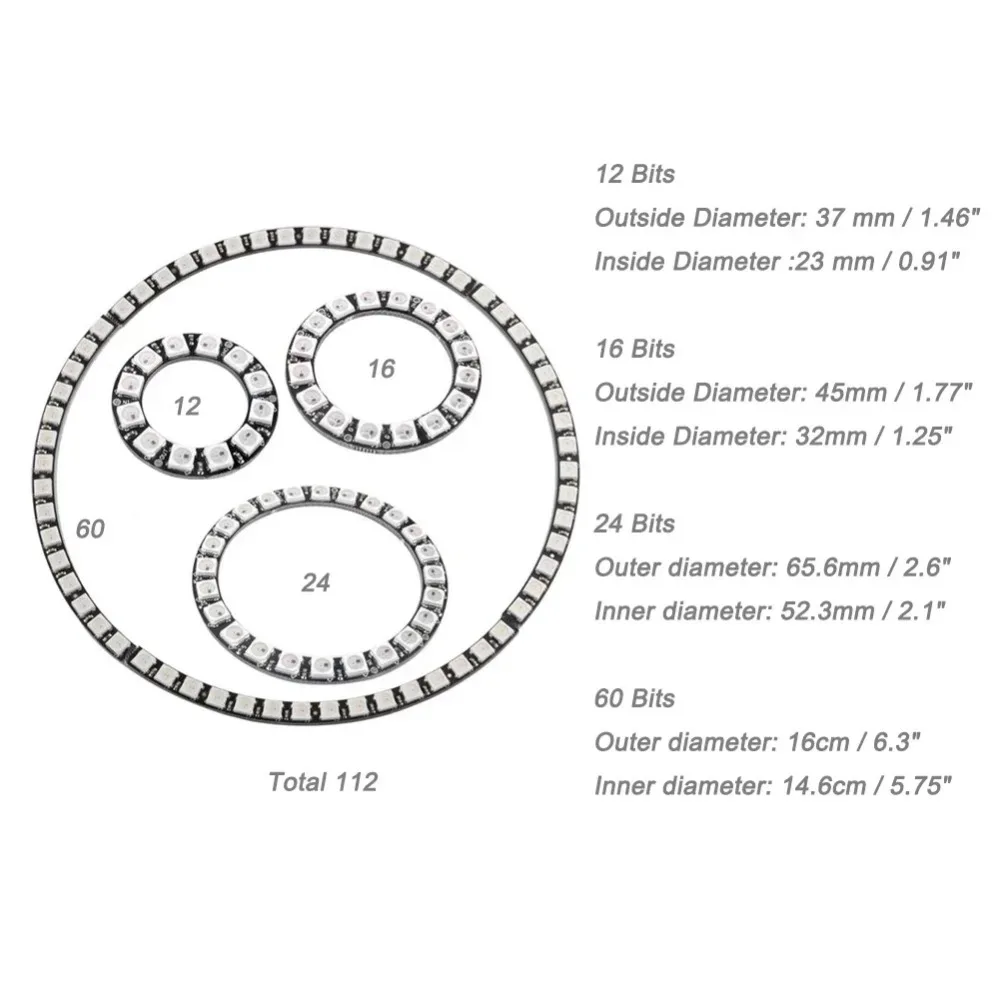 WS2812B 5050 RGB LED Ring 7/8/12/16/24/60 Bits Lamp Light with Integrated Drivers WS2812 for Arduino Raspberry Pi