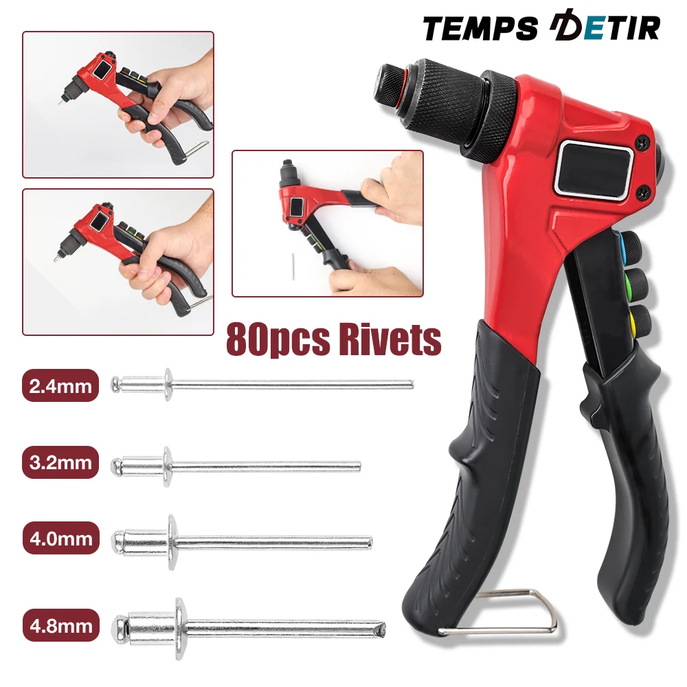2.4mm/3.2mm/4.0mm/4.8mm Rivet Gun Kit DIY Riveting Tool Insert Nut Riveting Tool Home Cordless Riveting Tool With 80pcs Rivets