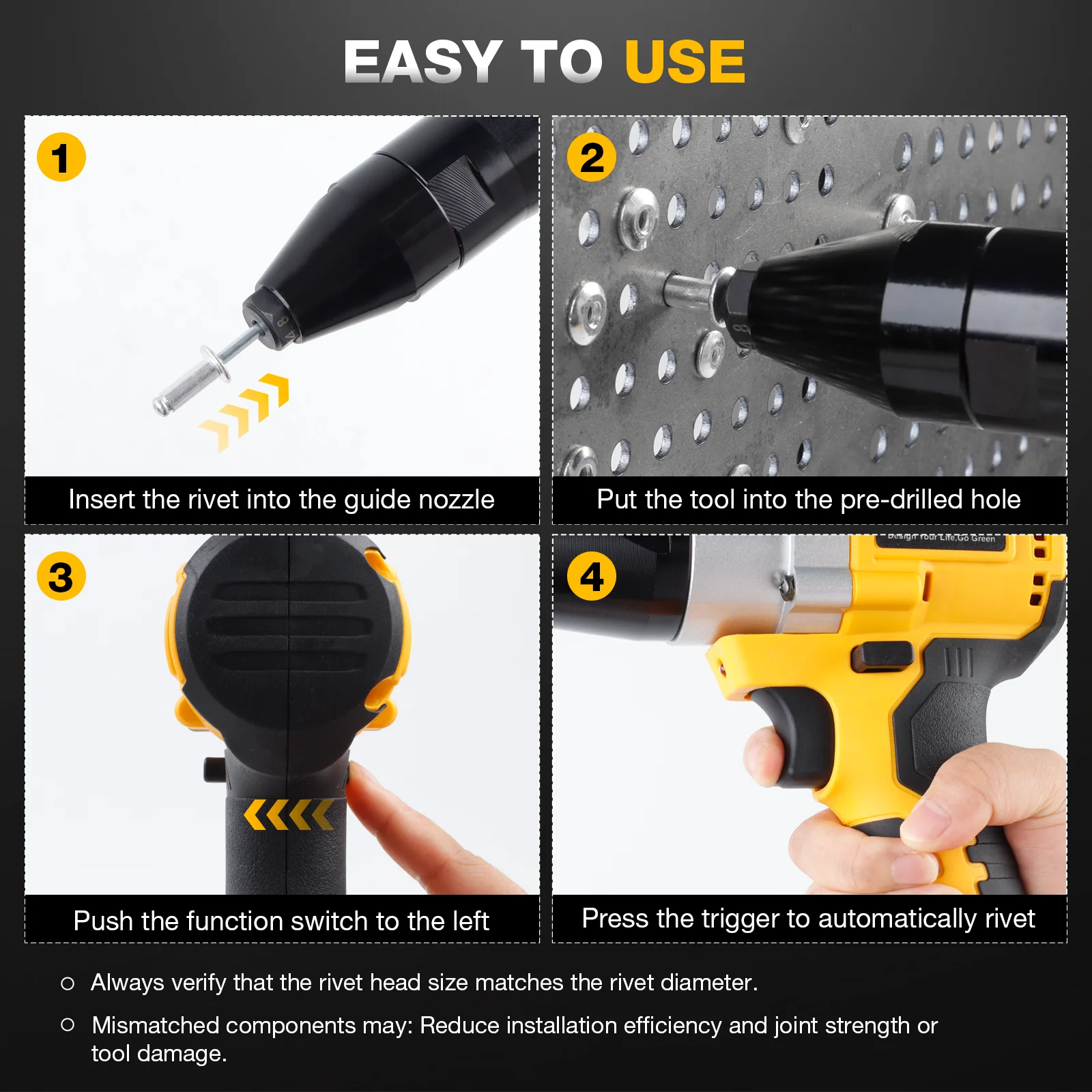 3.2/4.0/4.8MM Cordless Electric Rivet Gun Brushless Household Riveting Tool Insert Automatic Rivet Nut Tool for 20V Battery
