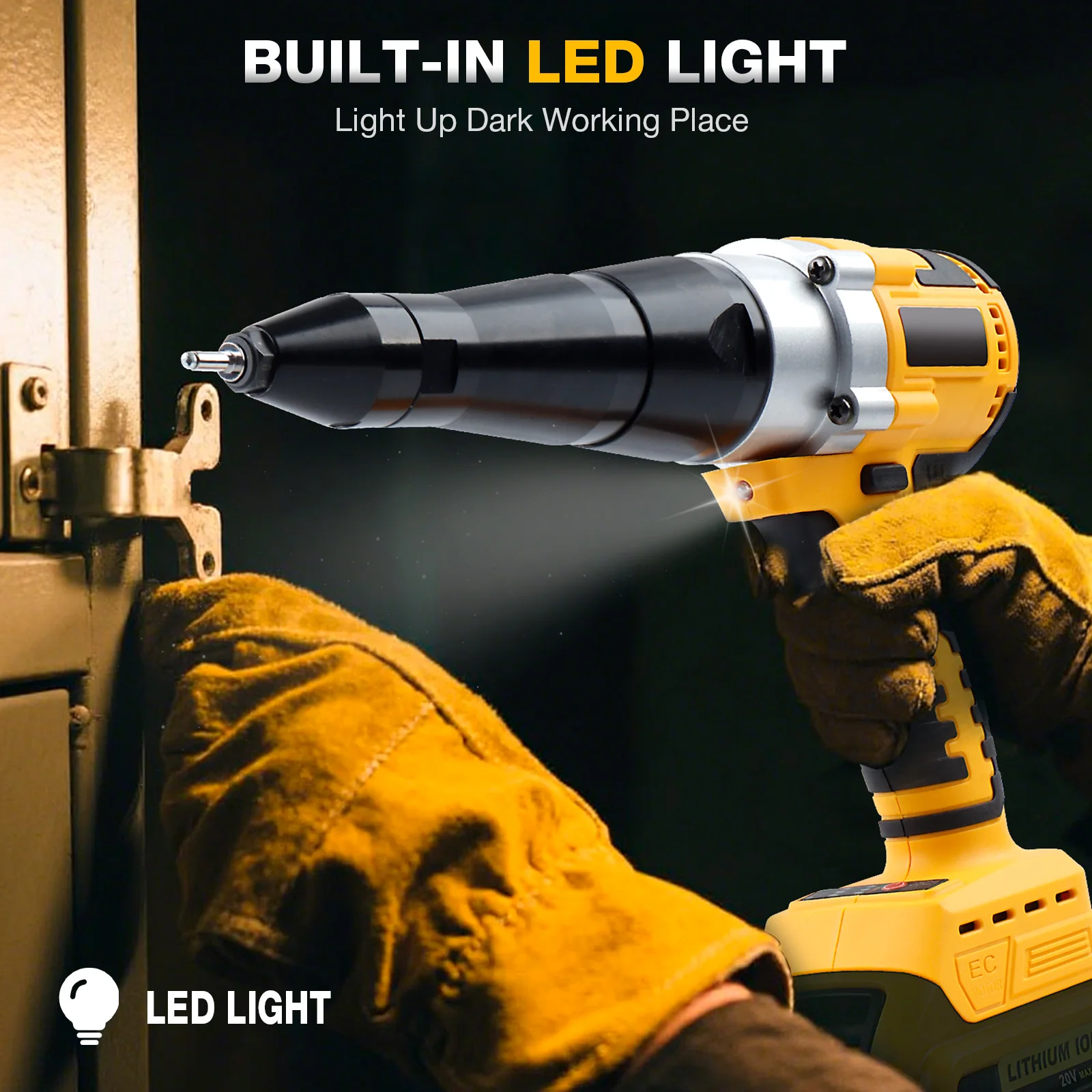 3.2/4.0/4.8MM Cordless Electric Rivet Gun Brushless Household Riveting Tool Insert Automatic Rivet Nut Tool for 20V Battery