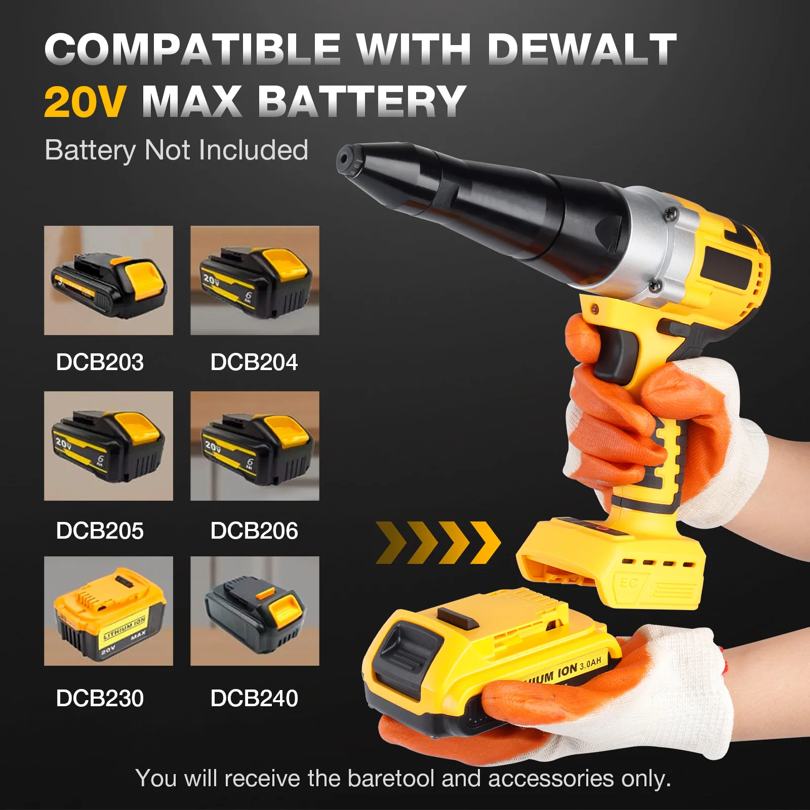 3.2/4.0/4.8MM Cordless Electric Rivet Gun Brushless Household Riveting Tool Insert Automatic Rivet Nut Tool for 20V Battery