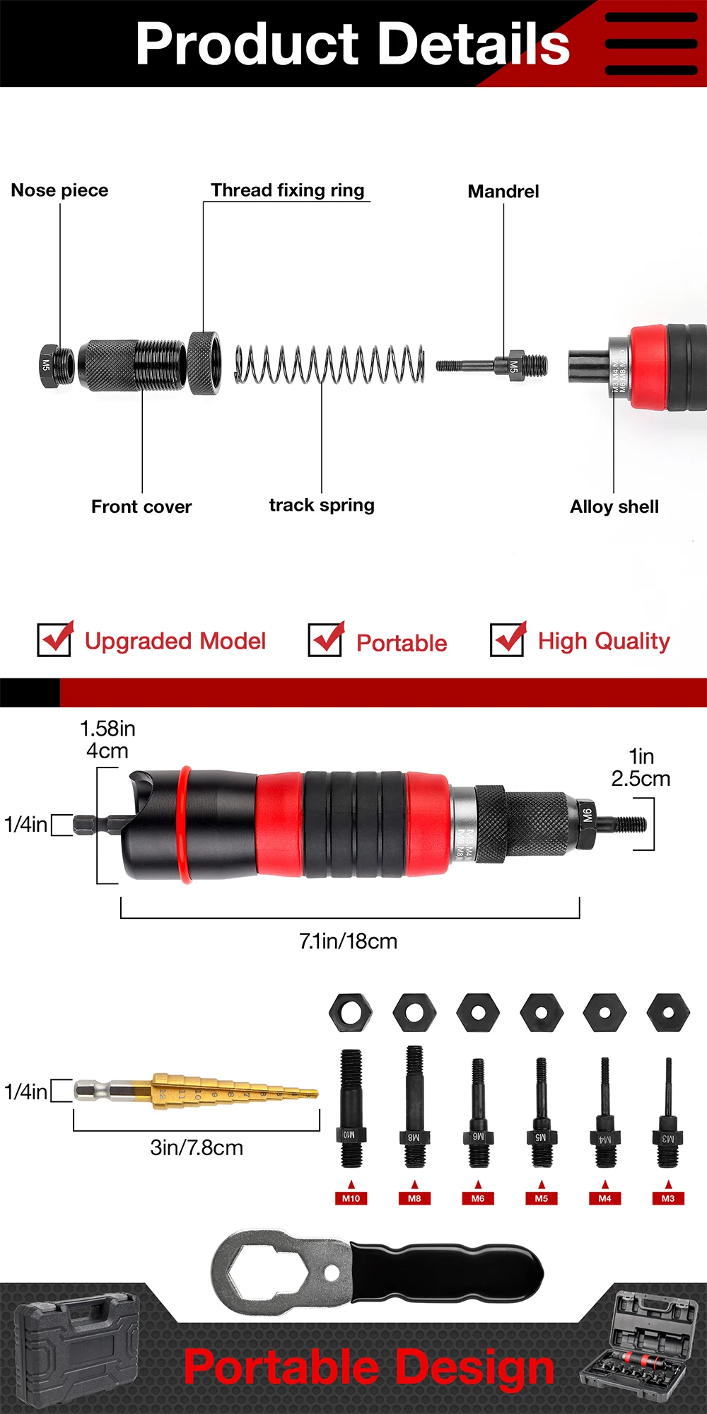 Nut Riveting Machine M3 M4 M5 M6 M8 M10, Industrial Grade Fast Riveting Tool, Electric Nut Gun, Including 3-12mm Drill Bit