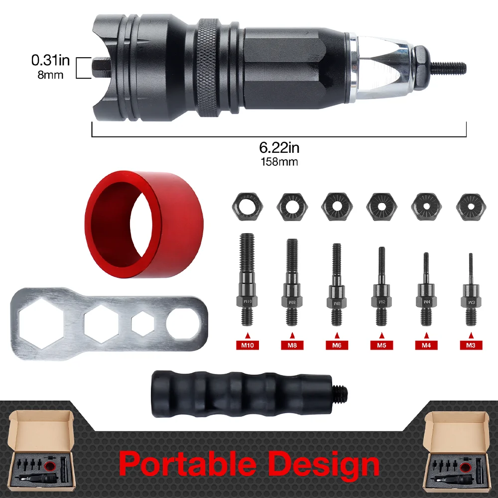 Electric Rivet Nut Gun Converter, Home DIY Nut Riveting Tools, M3 M4 M5 M6 M8 M10 Riveting Tools, Cordless Riveting Machine