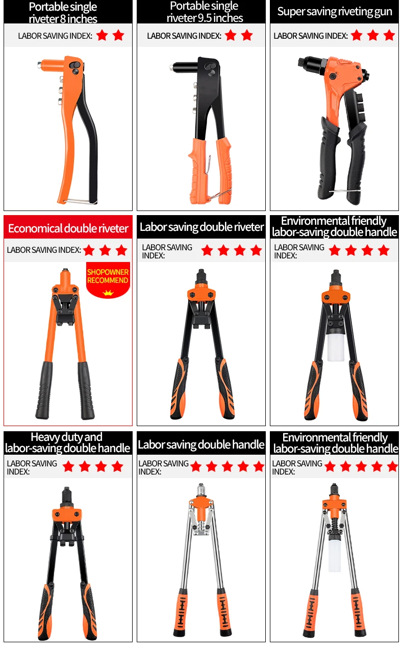 Hand Rivet Gun Set Professional Rivet Nut Riveter Construction Stapler DIY Hand Tool Riveter Tools Embody 50pcs Rivet Nut