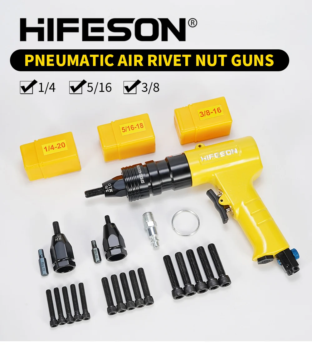HIFESON Pneumatic Rivet Nut Gun Insert Threaded Pull Setter Riveters Riveting Nuts Rivnut Tool for M3 M4 M5 M6 M8 M10 M12