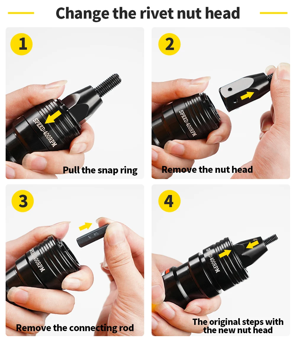 HIFESON Pneumatic Rivet Nut Gun Insert Threaded Pull Setter Riveters Riveting Nuts Rivnut Tool for M3 M4 M5 M6 M8 M10 M12