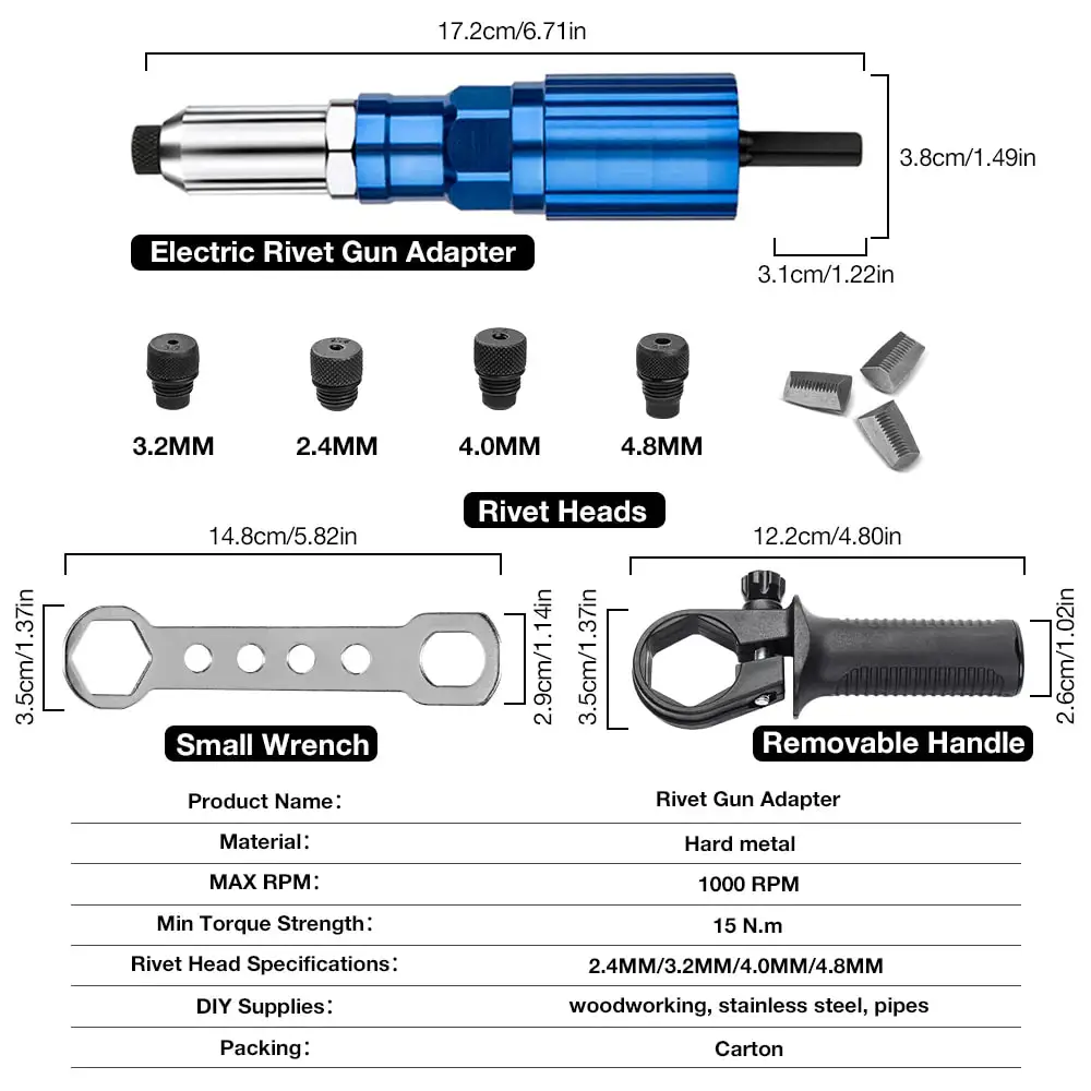 Portable Electric Rivet Gun 2.4mm-4.8mm Wireless Rivet Nut Gun Drill Bit Adapter Labor-Saving Blind Rivets