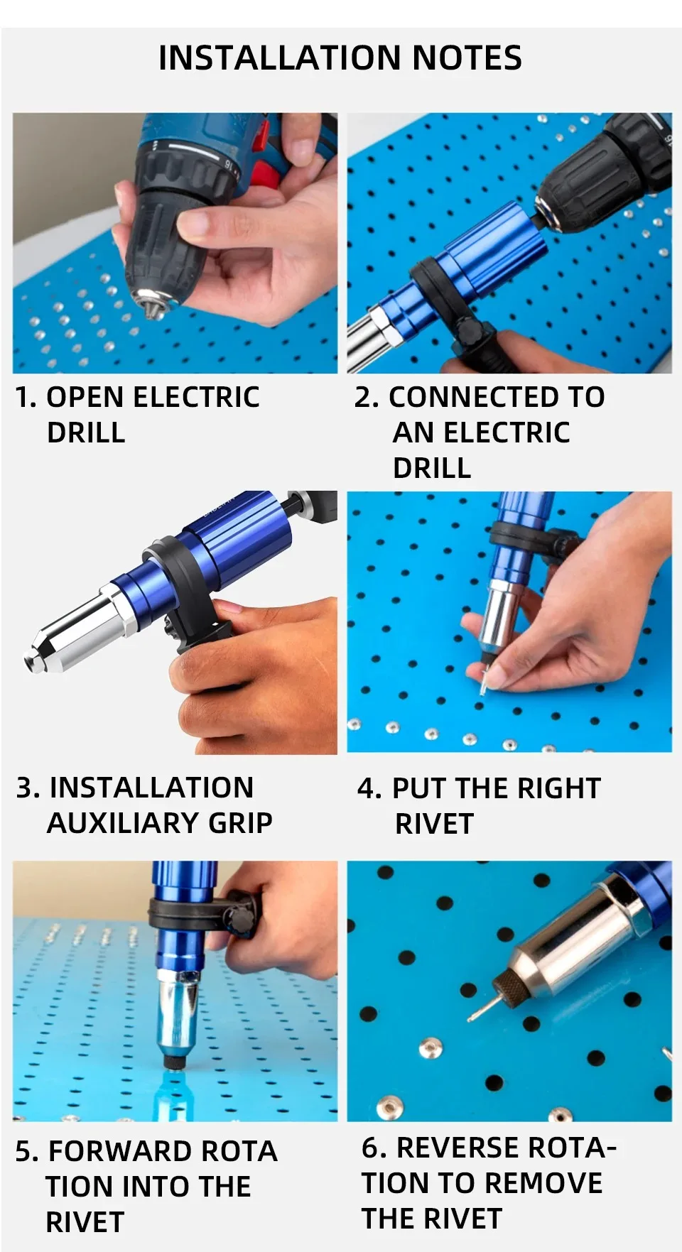 Portable Electric Rivet Gun 2.4mm-4.8mm Wireless Rivet Nut Gun Drill Bit Adapter Labor-Saving Blind Rivets