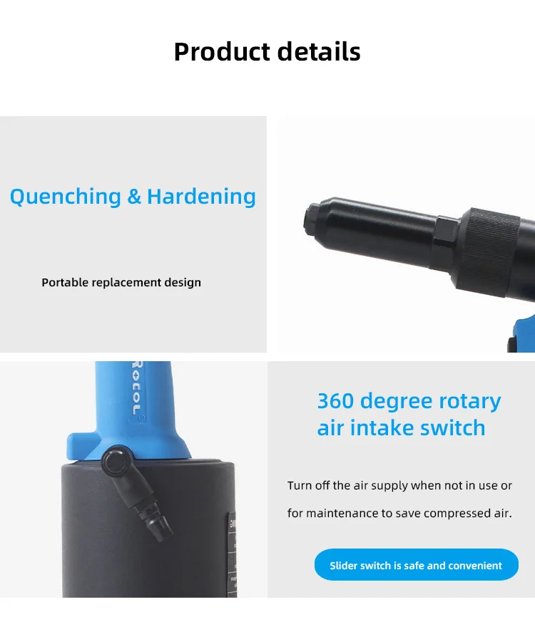 Industrial Heavy Duty Pneumatic Blind Rivet Gun Air Automatic Self Suction 2.4 3.2 4.0 4.8 6.4mm Stainless Steel Riveting Tool