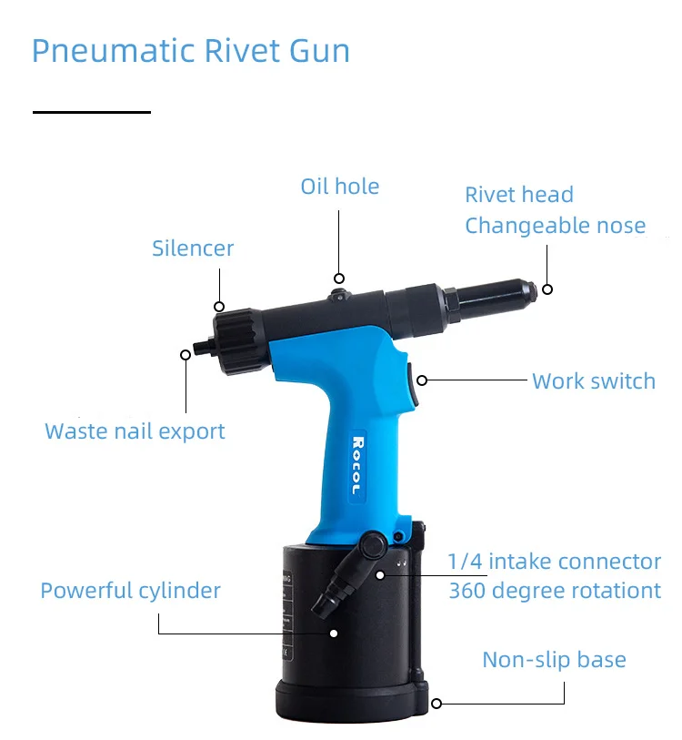 Industrial Heavy Duty Pneumatic Blind Rivet Gun Air Automatic Self Suction 2.4 3.2 4.0 4.8 6.4mm Stainless Steel Riveting Tool