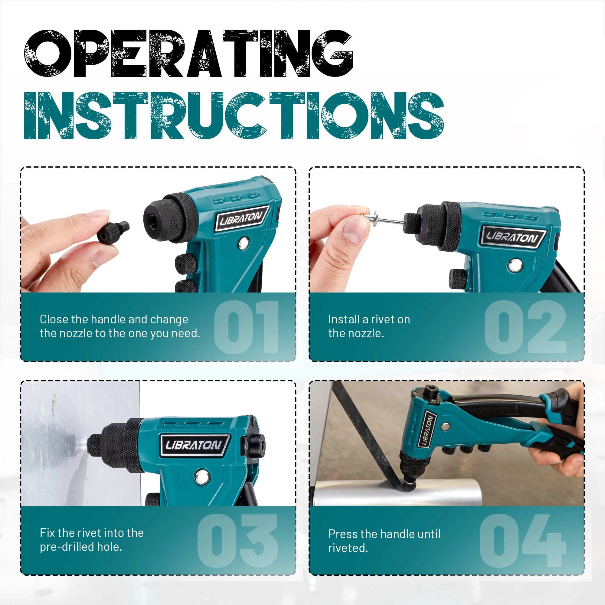LIBRATON 140pcs Heavy-Duty Rivet Gun Professional Pop Rivet Gun Set Manual Riveting Tool for Metal, Wood and Plastic