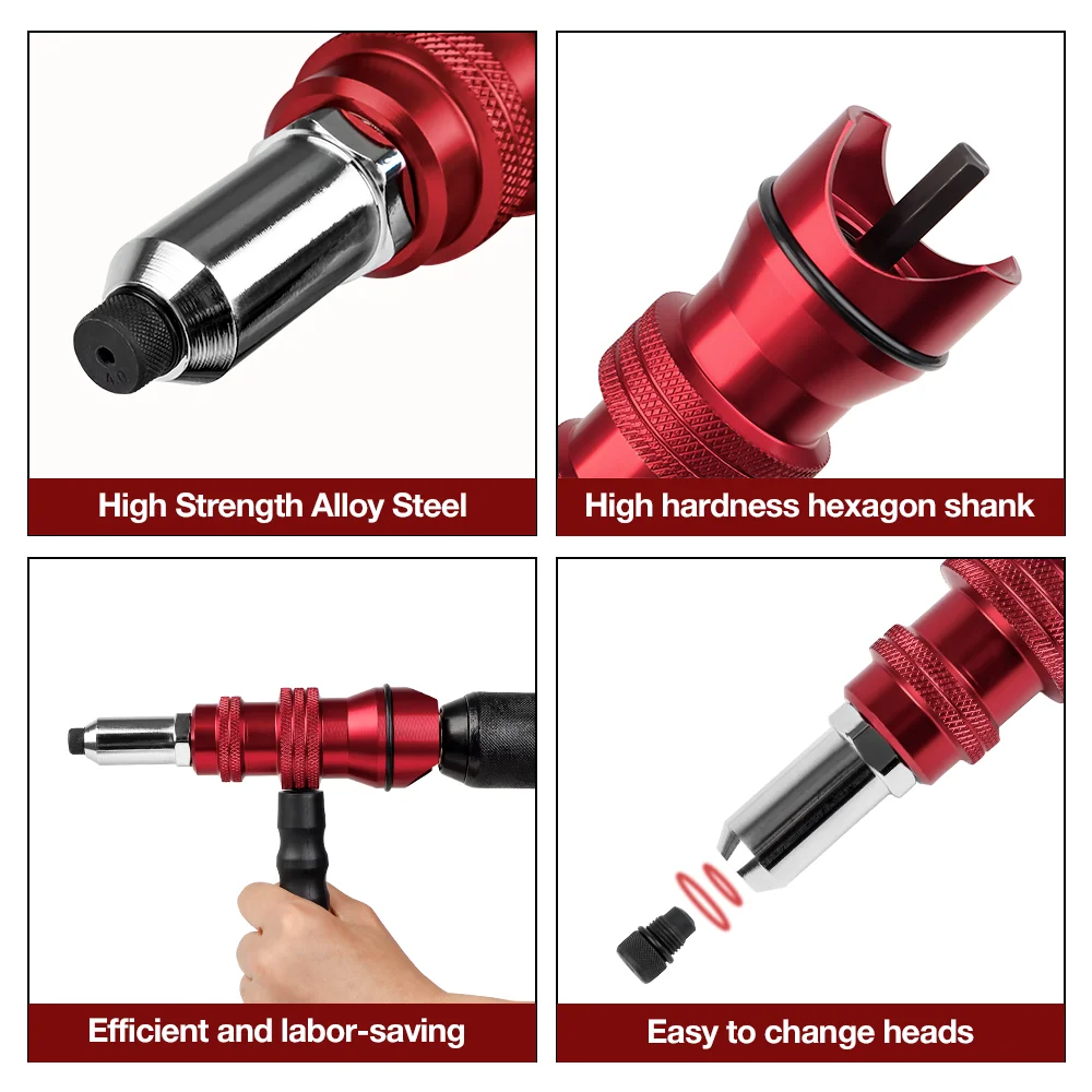Upgraded Rivet Gun Electric Rivet Gun for 2.4mm-4.8mm Rivets Home Cordless Rivet Gun Drilling Tool with Removable Plastic Handle