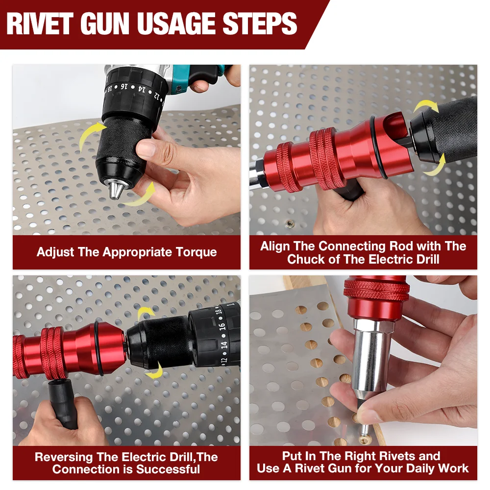 Upgraded Rivet Gun Electric Rivet Gun for 2.4mm-4.8mm Rivets Home Cordless Rivet Gun Drilling Tool with Removable Plastic Handle