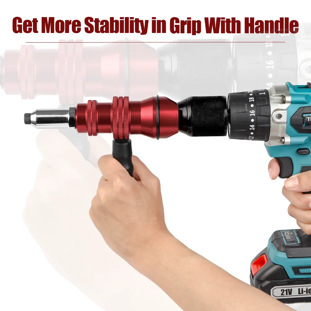 Upgraded Rivet Gun Electric Rivet Gun for 2.4mm-4.8mm Rivets Home Cordless Rivet Gun Drilling Tool with Removable Plastic Handle