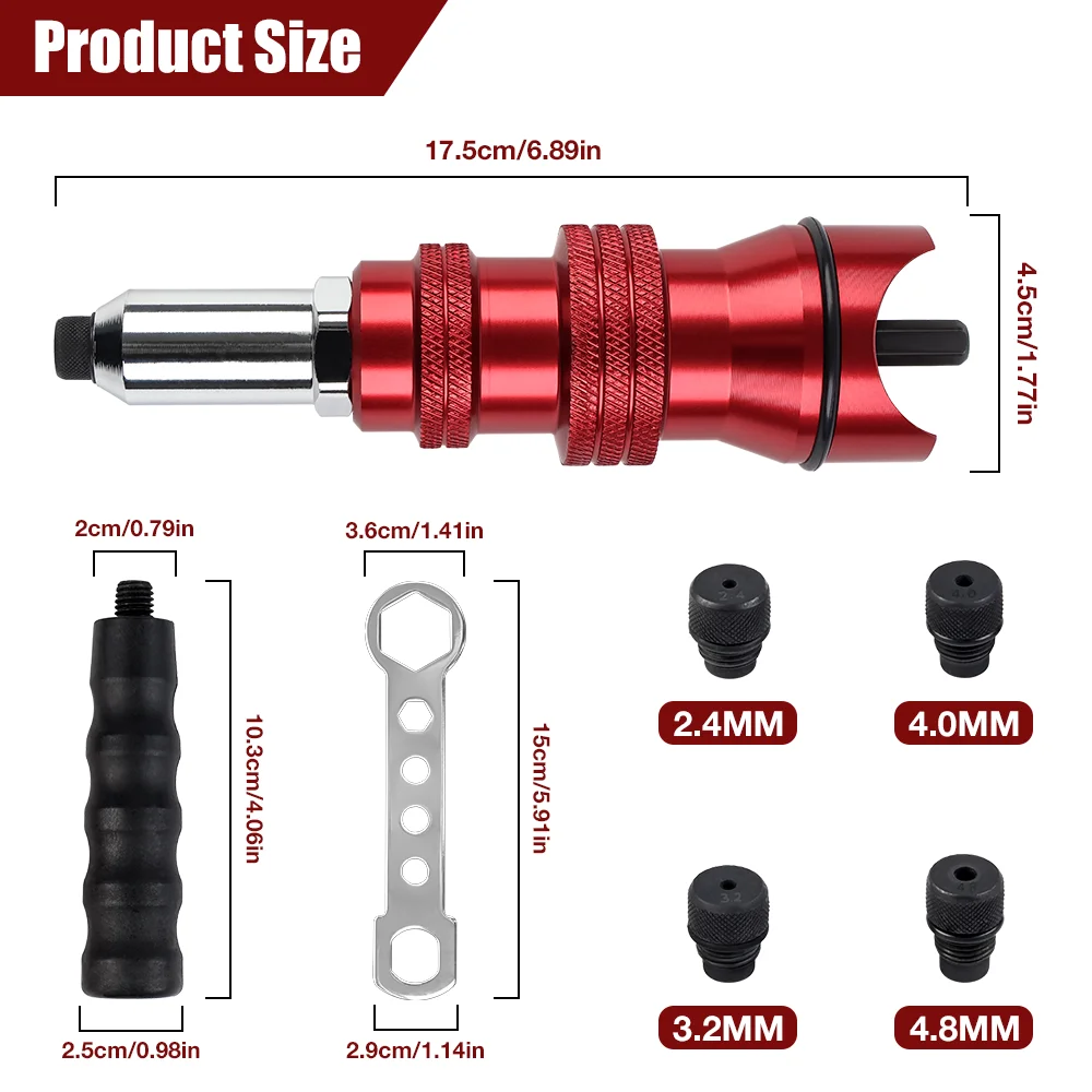 Upgraded Rivet Gun Electric Rivet Gun for 2.4mm-4.8mm Rivets Home Cordless Rivet Gun Drilling Tool with Removable Plastic Handle