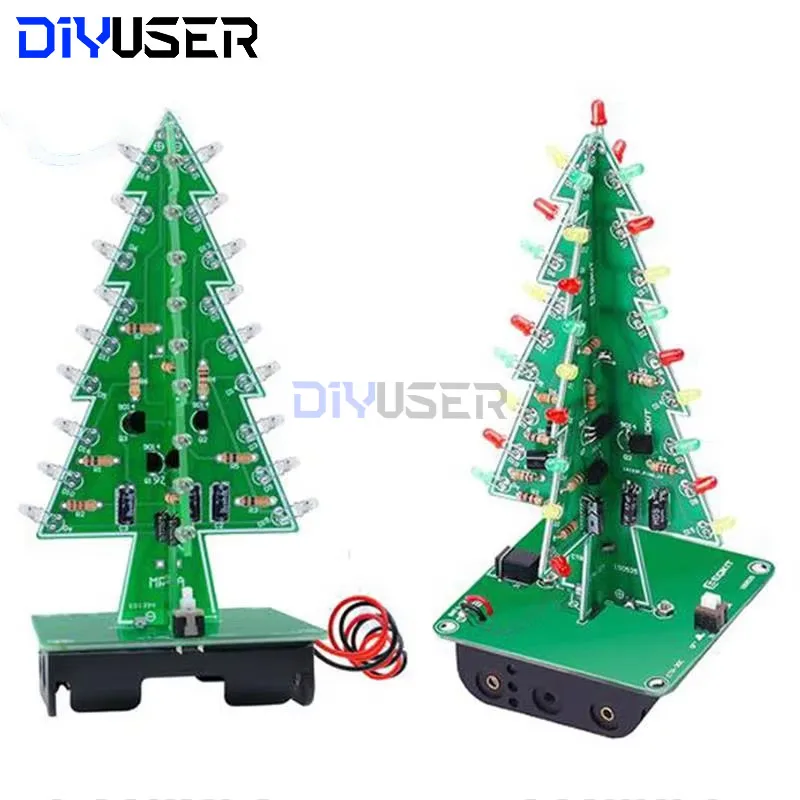 DIYUSER Three-Dimensional 3D Christmas Tree LED DIY Kit Red/Green/Yellow RGB LED Flash Circuit Kit Electronic Fun Suite