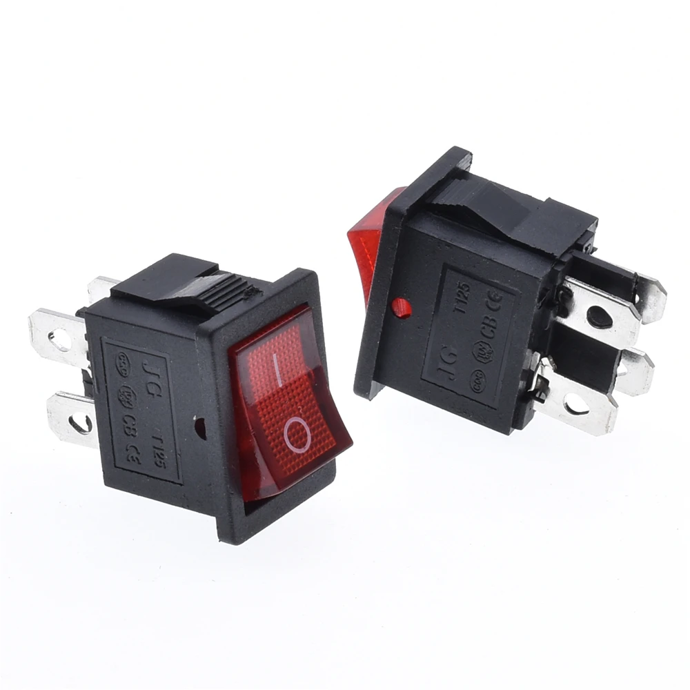 10Pcs KCD1 Series 2/3/4/6 Pin Rocker Switch Power Switches 6A/10A 250V 125V 2/3 Position Black Button Mounting 15mm*21mm With Li